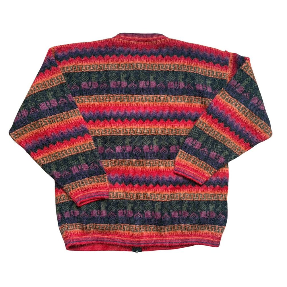 Alpaca Sweater Cardigan Multi Color Fair Isle Full Zip Zipper Sz L/XL - Picture 2 of 3